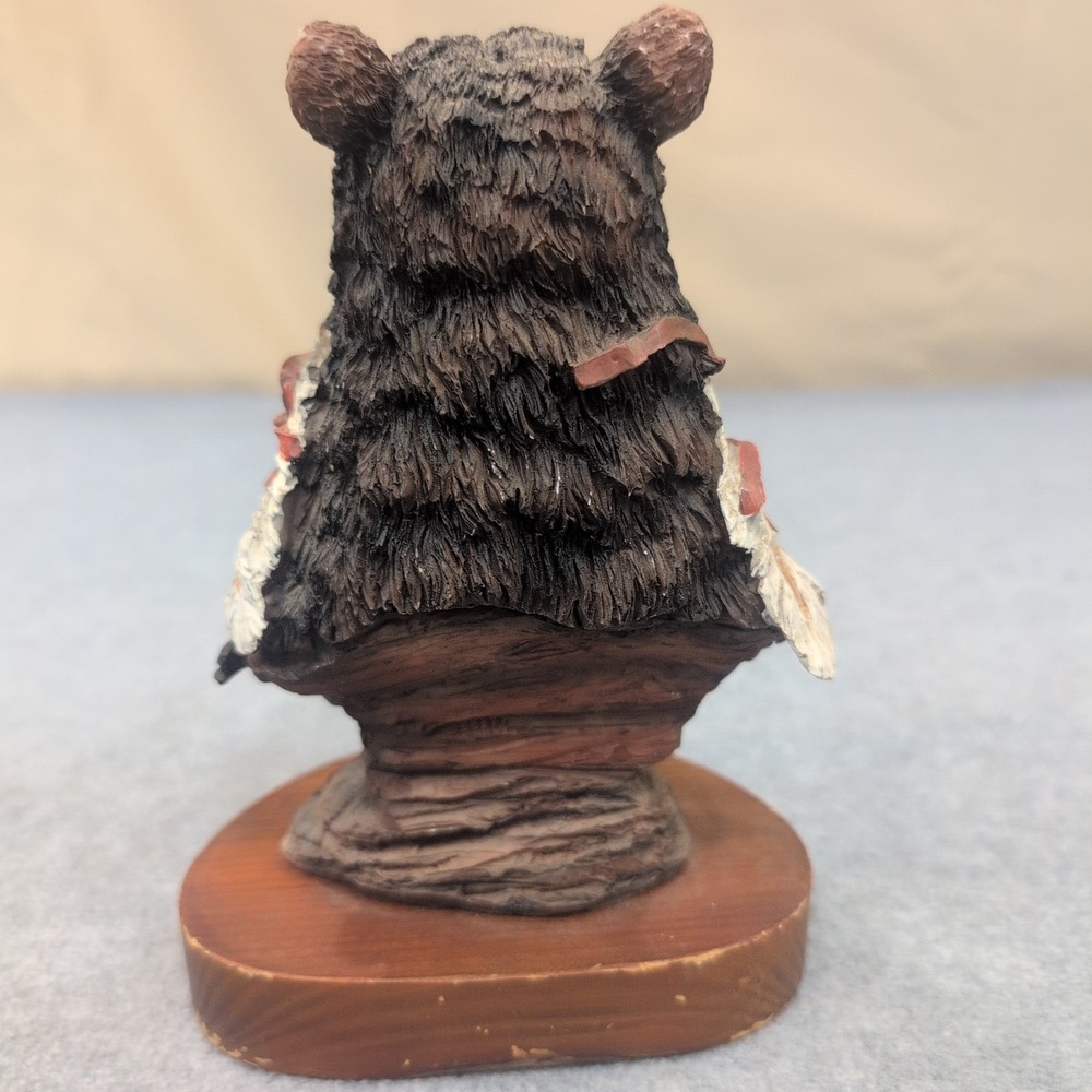 Native American Chief Bust Bear Headdress Feather Necklace Figurine Statue - Picture 5 of 8